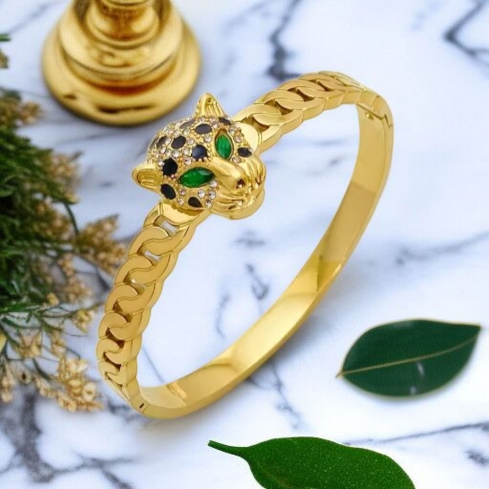 Luxury Gold Plated Panther Leopard Zircon Crystal Hinged Bangle Bracelet